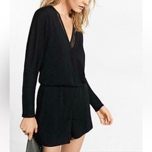 Express Long Sleeve V Neck Lined Short One Piece sparkle Romper-with poc…